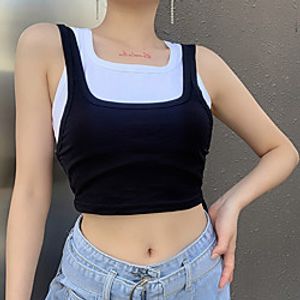 Women's Tank Top Crop Top Tee  T-shirt 2 in 1 Crop Top Strapped Neck Sport Athleisure Top Sleeveless Breathable Soft Comfortable Everyday Use Casual Daily Outdoor Exercising  Summer Lightinthebox