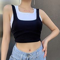 Women's Tank Top Crop Top Tee  T-shirt 2 in 1 Crop Top Strapped Neck Sport Athleisure Top Sleeveless Breathable Soft Comfortable Everyday Use Casual Daily Outdoor Exercising  Summer Lightinthebox - thumbnail