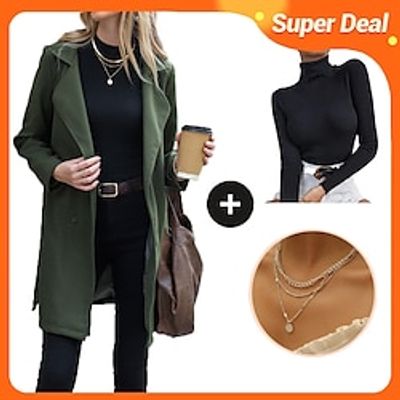 Women's 3 Pcs Overcoat Sweater Necklace Long Winter Coat Double Breasted Lapel Belted Pea Coat and Warm Pullover Jumper Fashion Outdoor Geometry Necklaces Warm Casual Thermal Jacket Army Green miniinthebox Women's 3 Pcs Overcoat Sweater Necklace Long Winter Coat Double Breasted Lapel Belted Pea Coat and Warm Pullover Jumper Fashion Outdoor Geometry Necklaces Warm Casual Thermal Jacket Army Green miniinthebox