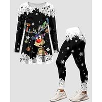 Christmas Shirt Ugly Christmas Shirt Women's Pants Sets Reindeer Black Print Long Sleeve Casual Festival Christmas Round Neck Regular Fit Spring   Fall Lightinthebox - thumbnail