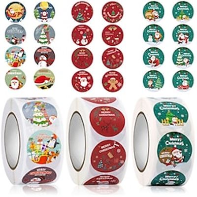 1roll, 500pcs Cartoon Christmas Theme Gift Label Sticker Appreciation Sticker Reward Sticker Label Stickers, Box Seal Sticker, Seal Sticker, Business Commodity Packaging Sealing Stickers, Gift Box miniinthebox
