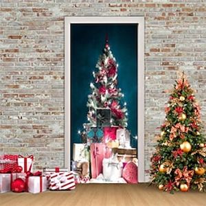 Christmas 3D Stickers Waterproof Door Stickers Xmas Door Mural Peel Self Adhesive Wallpaper PVC Sticker Removable Wall Decal for Home Office Decoration Lightinthebox