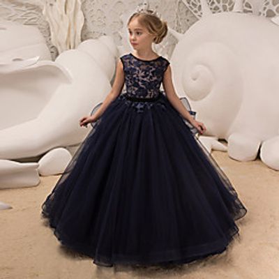 Princess Floor Length Flower Girl Dresses Wedding Tulle Sleeveless Jewel Neck with Pleats Lightinthebox