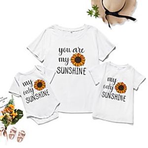 Family Look White Summer Print Graphic Short Sleeve Above Knee Tops miniinthebox