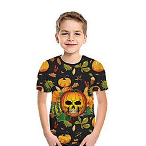 Kids Boys' T shirt Tee Short Sleeve Pumpkin 3D Print Animal Black Children Tops Summer Active Daily Wear Halloween Regular Fit 3-12 Years miniinthebox