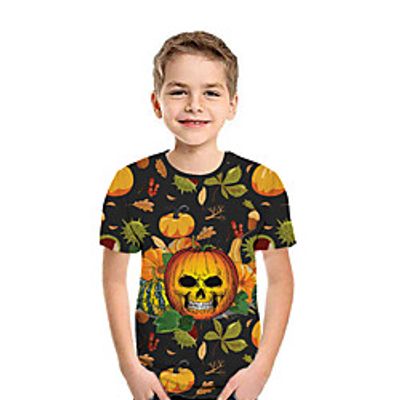 Kids Boys' T shirt Tee Short Sleeve Pumpkin 3D Print Animal Black Children Tops Summer Active Daily Wear Halloween Regular Fit 3-12 Years miniinthebox