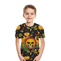 Kids Boys' T shirt Tee Short Sleeve Pumpkin 3D Print Animal Black Children Tops Summer Active Daily Wear Halloween Regular Fit 3-12 Years miniinthebox - thumbnail