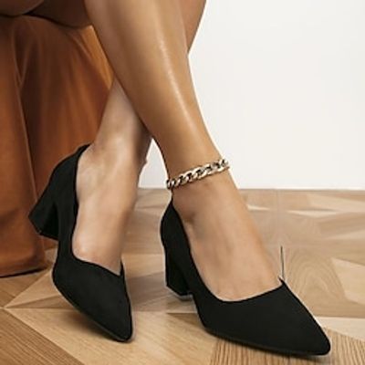Women's Heels Pumps Plus Size Outdoor Office Work Block Heel Chunky Heel Round Toe Elegant Fashion Casual Faux Suede Loafer Solid Color Almond Black Red Lightinthebox