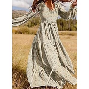 Women's Casual Dress Swing Dress Green Black Beige Long Sleeve Print Winter Fall Autumn V Neck Winter Dress Weekend Fall Dress 2022 S M L XL 2XL 3XL 4XL 5XL Lightinthebox