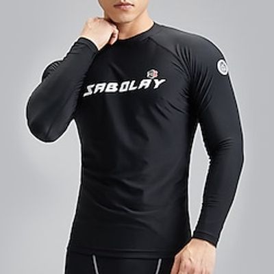 Men's Swim Shirt Rash Guard Skins Surfing Shirt Crew Neck Long Sleeve Sports  Outdoor Vacation Going out Casual Daily Quick dry UPF 50 Protection Breathable Plain Black White Activewear Fashion Lightinthebox