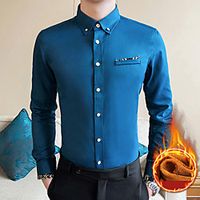 Men's Shirt non-printing Plain Solid Color Patchwork Long Sleeve Casual Tops Formal Soft Breathable Blue-Green White Black Lightinthebox - thumbnail