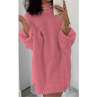 Women's Sweater Dress Jumper Dress Winter Dress Mini Dress Warm Plain Outdoor Daily Vacation Going out Turtleneck Long Sleeve 2023 Loose Fit White Pink S M L XL XXL 3XL 4XL 5XL Lightinthebox - thumbnail