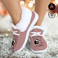 Women's Flats Print Shoes Animal Print Plus Size Daily Cat Letter Slogan Fleece Lined Winter Flat Heel Round Toe Closed Toe Plush Casual Comfort Faux Fur Cloth Lace-up Pink Lightinthebox - thumbnail