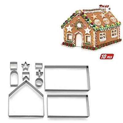 10pcs 3D Christmas House Gingerbread House Cookie Stainless Steel Cutter Set Biscuit Mold Cake Decoration Tools Lightinthebox