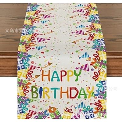 Happy Birthday Cotton and Linen Table Runner 13 x 72 Inch, Dinning Table Runner for Farmhouse, Wedding, Party, Barbecue, Cake and Colorful Ribbons Chalk Drawing Table Decor Lightinthebox Happy Birthday Cotton and Linen Table Runner 13 x 72 Inch, Dinning Table Runner for Farmhouse, Wedding, Party, Barbecue, Cake and Colorful Ribbons Chalk Drawing Table Decor Lightinthebox