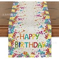 Happy Birthday Cotton and Linen Table Runner 13 x 72 Inch, Dinning Table Runner for Farmhouse, Wedding, Party, Barbecue, Cake and Colorful Ribbons Chalk Drawing Table Decor Lightinthebox - thumbnail