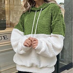 Women's Hoodie Sweatshirt Pullover Basic claret ArmyGreen Green Color Block Casual Hoodie Long Sleeve Fleece S M L XL Lightinthebox