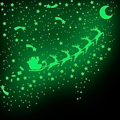 Christmas Sleigh Christmas Deer Moon Night Light Combination Wall Sticker Creative And Fashionable Living Room Bedroom Decoration Sticker Lightinthebox