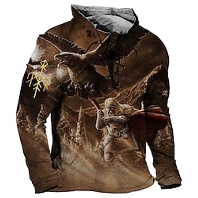 Men's Sweatshirt Pullover Green Blue Brown Gray Standing Collar Graphic Prints Eagle Lace up Sports  Outdoor Casual Daily 3D Print Basic Streetwear Designer Spring   Fall Clothing Apparel Hoodies Lightinthebox
