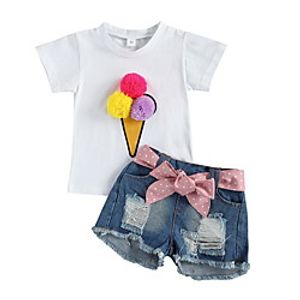 Kids Girls' Clothing Set 2 Piece Short Sleeve White Print Bow Print Daily Wear Basic Regular 2-6 Years miniinthebox