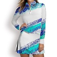Women's Polo Shirt Golf Shirt Breathable Quick Dry Moisture Wicking Long Sleeve Golf Apparel Golf Clothes Regular Fit Zipper Stand Collar Color Block Spring Autumn Tennis Golf Pickleball miniinthebox - thumbnail