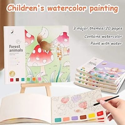 1pcs Children Pocket Portable Watercolor Coloring Book with Paint and Brush Graffiti Coloring Book Set DIY Painting Bookmark Art Gift miniinthebox