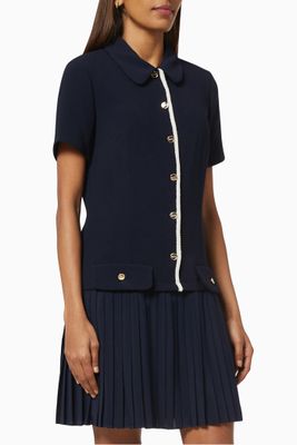Pleated Skirt Mini Dress in Mixed Material Pleated Skirt Mini Dress in Mixed Material