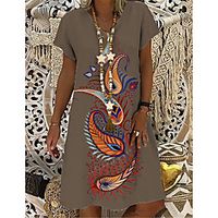 Women's T Shirt Dress Tee Dress Knee Length Dress Brown Short Sleeve Print Print Spring Summer V Neck Casual 2021 S M L XL XXL 3XL Lightinthebox - thumbnail