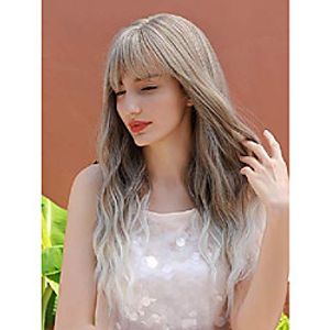 yogfit long wavy wigs with bangs synthetic silver grey wig for women natural looking heat resistant fiber hair Lightinthebox
