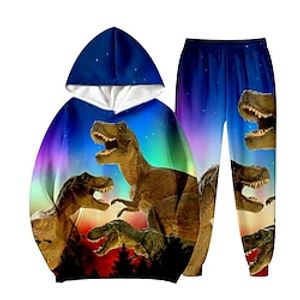 2 Pieces Kids Boys Hoodie  Pants Outfit Animal Dinosaur Long Sleeve Pocket Set Casual Cool Daily Winter Fall 7-13 Years Blue Lightinthebox