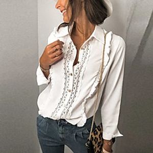 Women's Blouse Shirt Plain Ruffle Lace Button Shirt Collar Casual Streetwear Tops White Lightinthebox