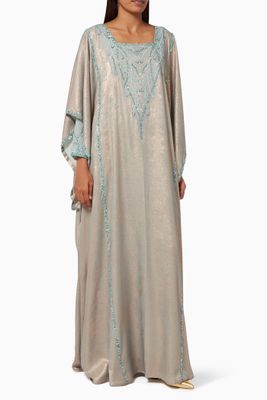 Embroidered Kaftan in Metallic Silk Embroidered Kaftan in Metallic Silk