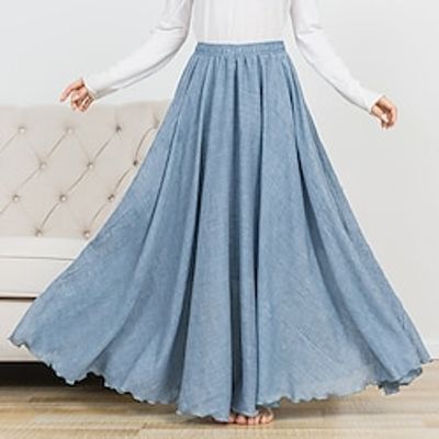 Women's Skirt A Line Maxi Linen Cotton Blend Swing Skirts Spring Black Blue Green Beige Ruched Elegant Fashion Street Daily S M L Lightinthebox