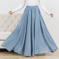 Women's Skirt A Line Maxi Linen Cotton Blend Swing Skirts Spring Black Blue Green Beige Ruched Elegant Fashion Street Daily S M L Lightinthebox - thumbnail