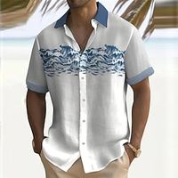 Men's Shirt Summer Hawaiian Shirt Graphic Prints Waves Turndown Blue Outdoor Street Short Sleeves Print Clothing Apparel Fashion Designer Casual Soft Lightinthebox - thumbnail