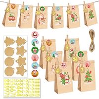 24pcs Gift Bags for Christmas, Xmas Advent Calendar Gift Bags, 24 Day Countdown Calendar Hanging Bags, 2023 Christmas Kraft Paper DIY Bag with Rope  Label Lightinthebox - thumbnail