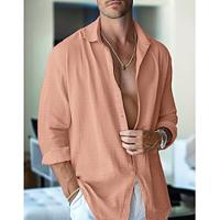 Men's Shirt Button Up Shirt Casual Shirt Summer Shirt Beach Shirt Black White Pink Green Long Sleeve Solid Color Lapel Daily Vacation Clothing Apparel Fashion Casual Comfortable Lightinthebox