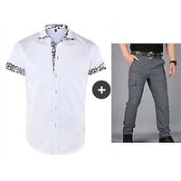 Men's Shirt Cargo Pants Shirt Set Button Up Shirt Casual Shirt Pants Sets White Short Sleeves Paisley Color Block Lapel Office Business 2 Pack Clothing Apparel Fashion Casual Comfortable Lightinthebox - thumbnail