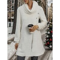 Women's Casual Dress Winter Dress White Dress Mini Dress Fleece Outdoor Daily Date Fashion Basic Cowl Neck Long Sleeve 2023 Regular Fit White Color S M L XL XXL Size Lightinthebox - thumbnail