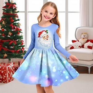 Christmas Girls' 3D Santa Claus Dress Long Sleeve 3D Print Fall Winter Sports  Outdoor Daily Holiday Cute Casual Beautiful Kids 3-12 Years Casual Dress A Line Dress Above Knee Lightinthebox