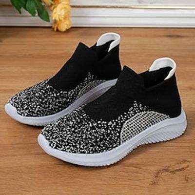 Women's Sneakers Slip-Ons Plus Size Party Flat Heel Round Toe Casual Comfort Walking Tissage Volant Loafer Color Block Light Yellow Black Orange Lightinthebox