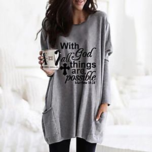 Women's Shift Dress Short Mini Dress Blushing Pink Gray White Long Sleeve Letter Pocket Print Fall Winter Round Neck Casual 2021 S M L XL XXL 3XL miniinthebox