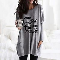 Women's Shift Dress Short Mini Dress Blushing Pink Gray White Long Sleeve Letter Pocket Print Fall Winter Round Neck Casual 2021 S M L XL XXL 3XL miniinthebox - thumbnail