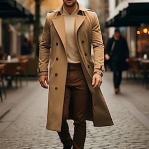 Men's Winter Coat Overcoat Long Trench Coat Outdoor Daily Wear Fall Winter Polyester Thermal Warm Waterproof Outerwear Clothing Apparel Fashion Streetwear Plain Lapel Double Breasted Lightinthebox