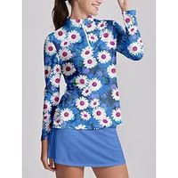 Women's Golf Polo Shirt Blue Long Sleeve Top Ladies Golf Attire Clothes Outfits Wear Apparel Lightinthebox - thumbnail