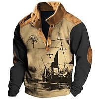 Graphic Ship Nautical Daily Casual Vintage Retro Men's 3D Print Sweatshirt Sports Outdoor Holiday Vacation Sweatshirts Black Blue Green Stand Collar Print Spring   Fall Designer Lightinthebox - thumbnail