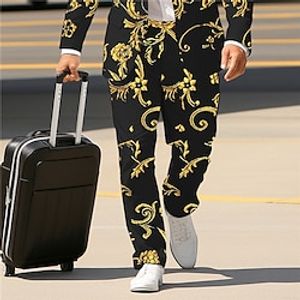 Floral Vintage Business Men's 3D Print Dress Pants Pants Trousers Outdoor Daily Wear Streetwear Polyester Yellow Blue Gray S M L Medium Waist Elasticity Pants Lightinthebox