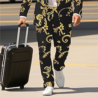 Floral Vintage Business Men's 3D Print Dress Pants Pants Trousers Outdoor Daily Wear Streetwear Polyester Yellow Blue Gray S M L Medium Waist Elasticity Pants Lightinthebox