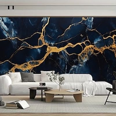 Abstract Marble Wallpaper Mural Blue Glod Marble Wall Covering Sticker Peel and Stick Removable PVCVinyl Material Self AdhesiveAdhesive Required Wall Decor for Living Room Kitchen Bathroom Lightinthebox