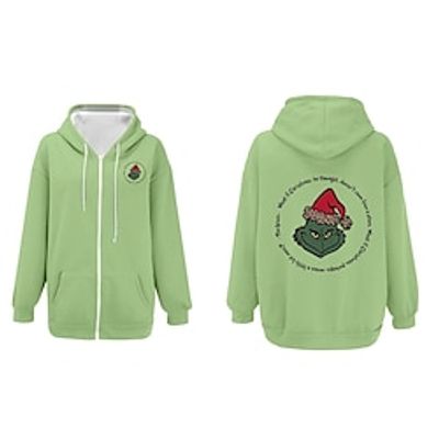 The Grinch Grinch Ugly Christmas Sweater  Sweatshirt Outerwear Zip-Up Hoodie Print Front Pocket Graphic Outerwear For Men's Women's Unisex Adults' Hot Stamping 100% Polyester Party Festival Lightinthebox